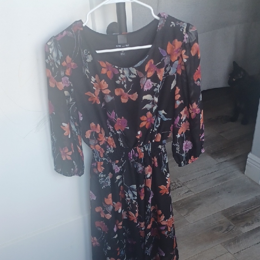 Love J Orange and Pink Puff Sleeve Midi Sundress